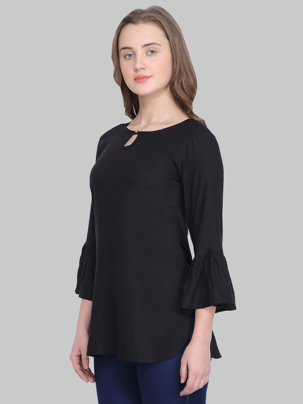 Saundarya Women's Black Keyhole Neck Top