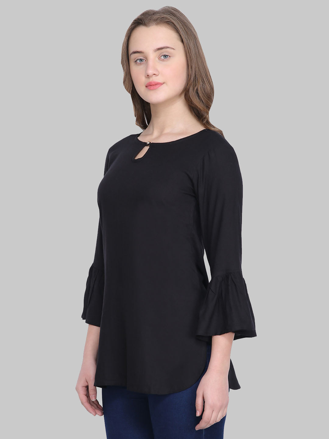 Saundarya Women's Black Keyhole Neck Top