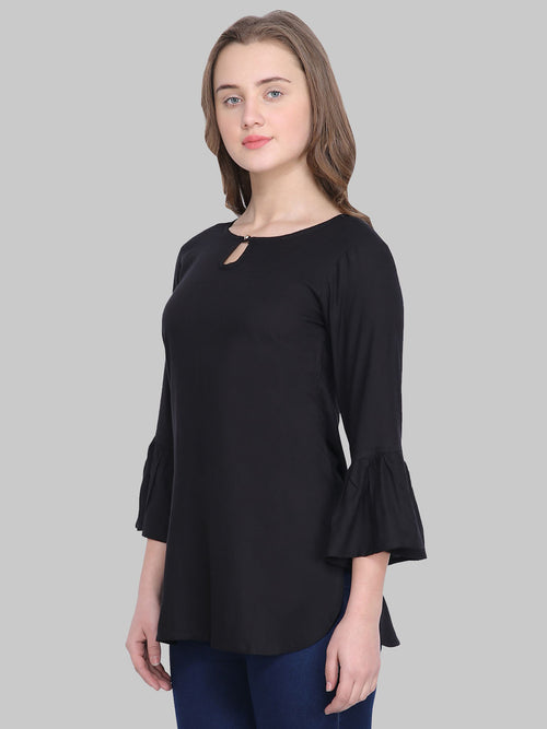 Saundarya Women's Black Keyhole Neck Top
