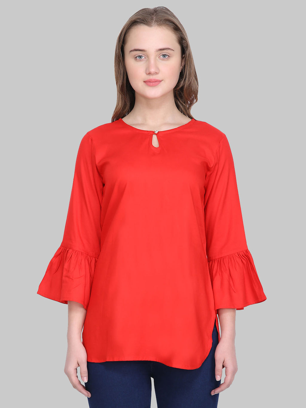 Saundarya Women's Red Keyhole Neck Top