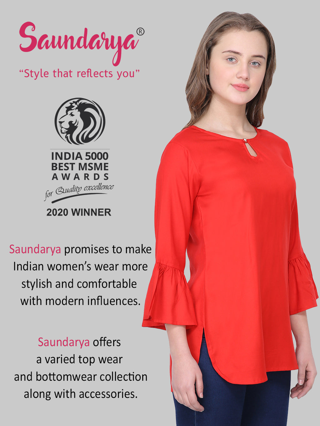 Saundarya Women's Red Keyhole Neck Top