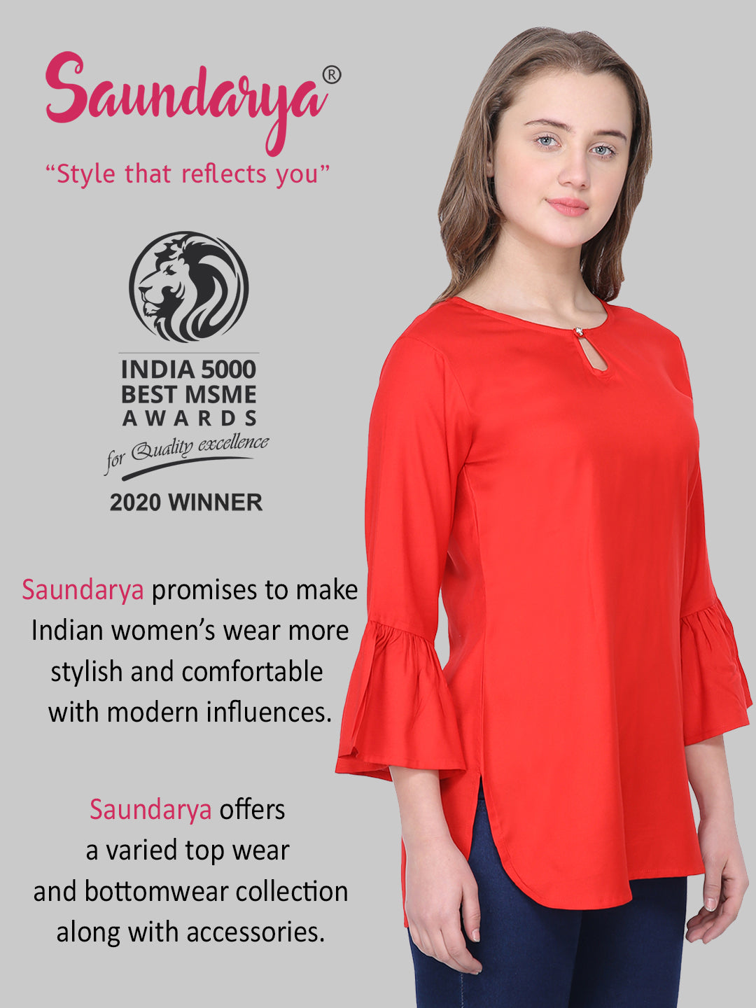 Saundarya Women's Red Keyhole Neck Top