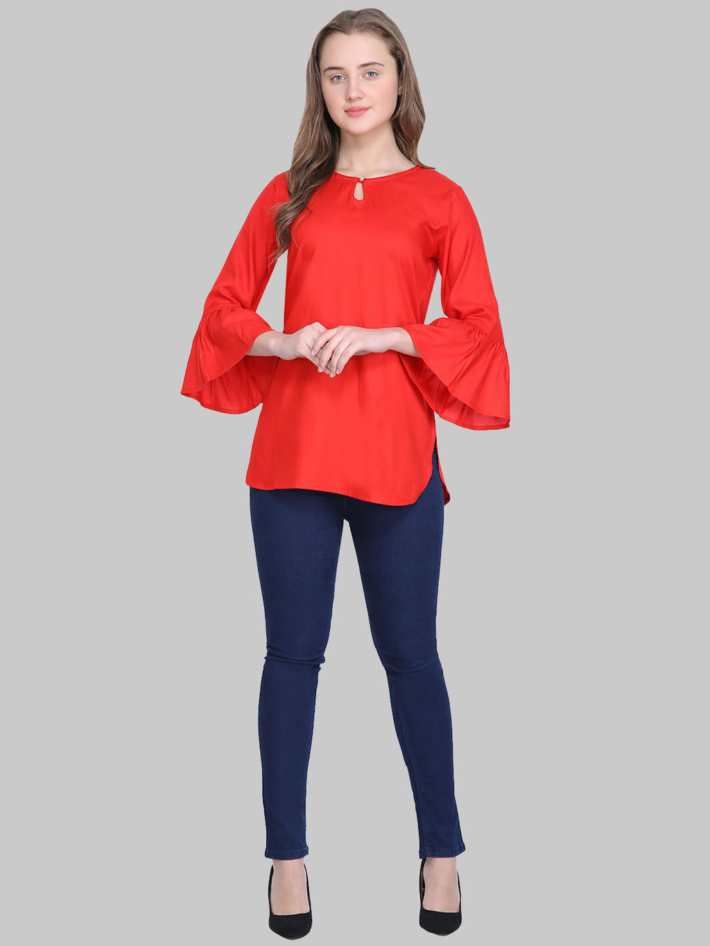 Saundarya Women's Red Keyhole Neck Top