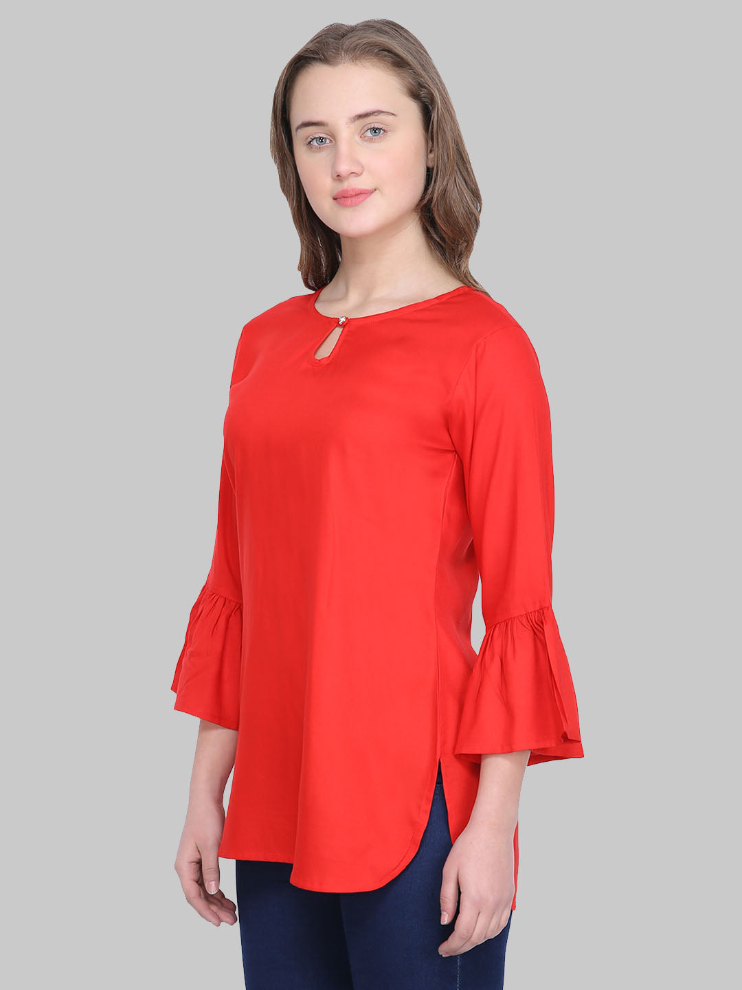 Saundarya Women's Red Keyhole Neck Top