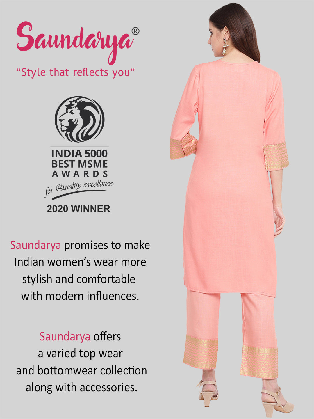 Saundarya Women's Peach Kurta with Pant set