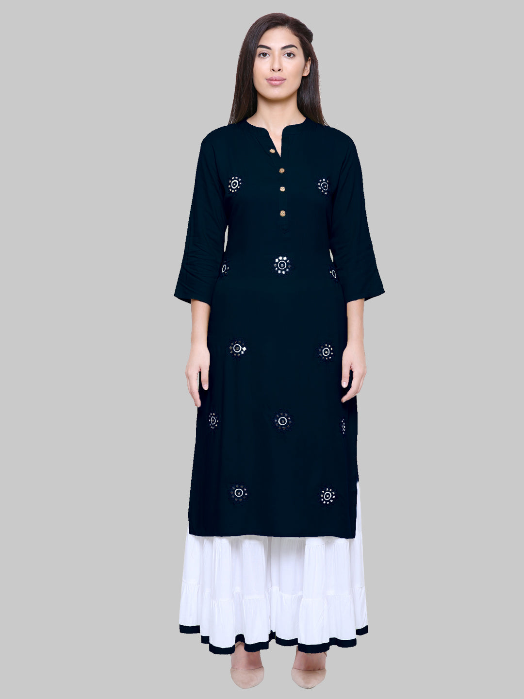 Saundarya Women's Navy Blue Kurta with White Sharara set