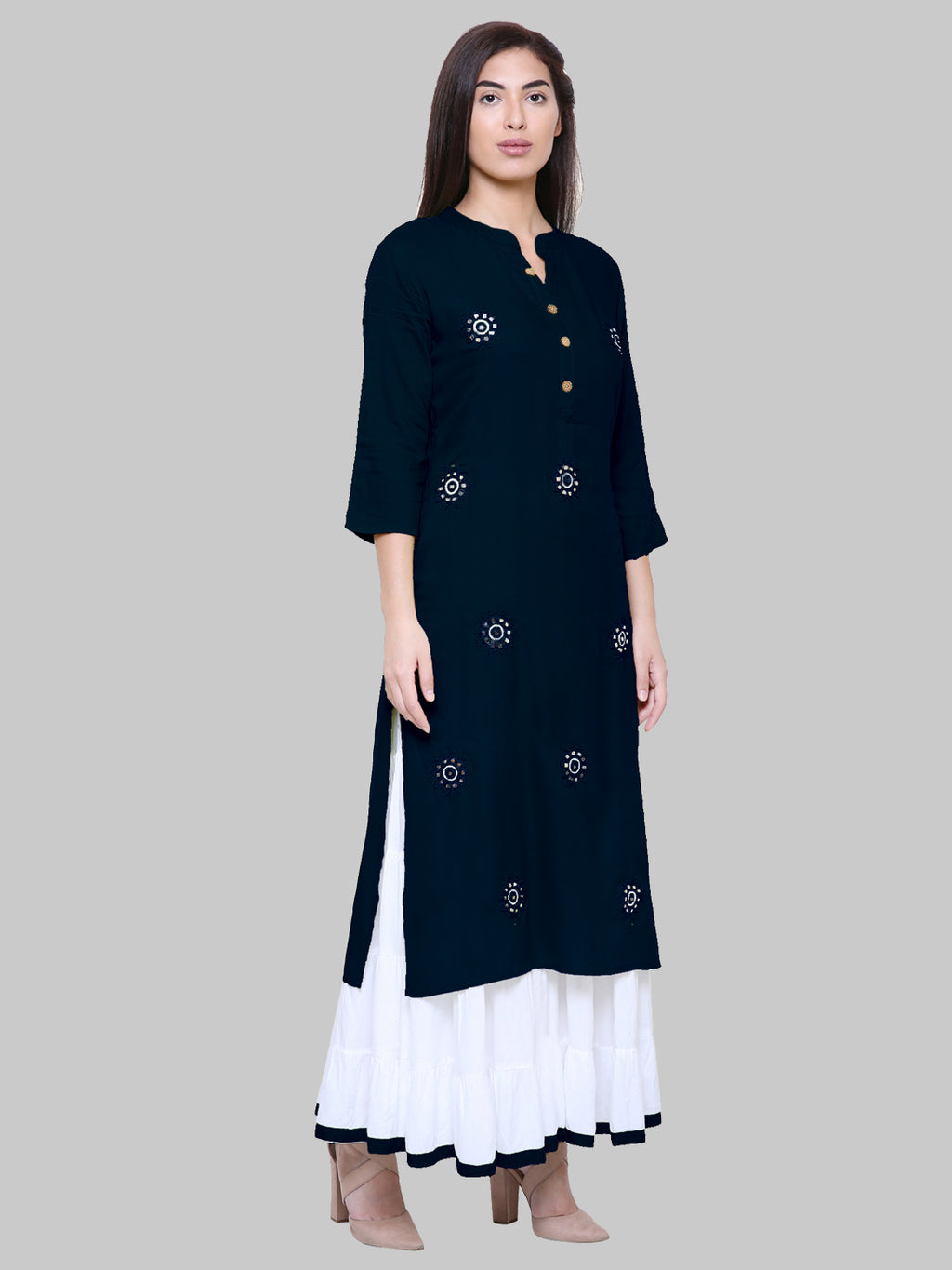 Saundarya Women's Navy Blue Kurta with White Sharara set