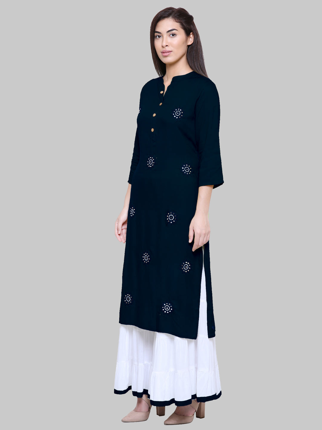 Saundarya Women's Navy Blue Kurta with White Sharara set