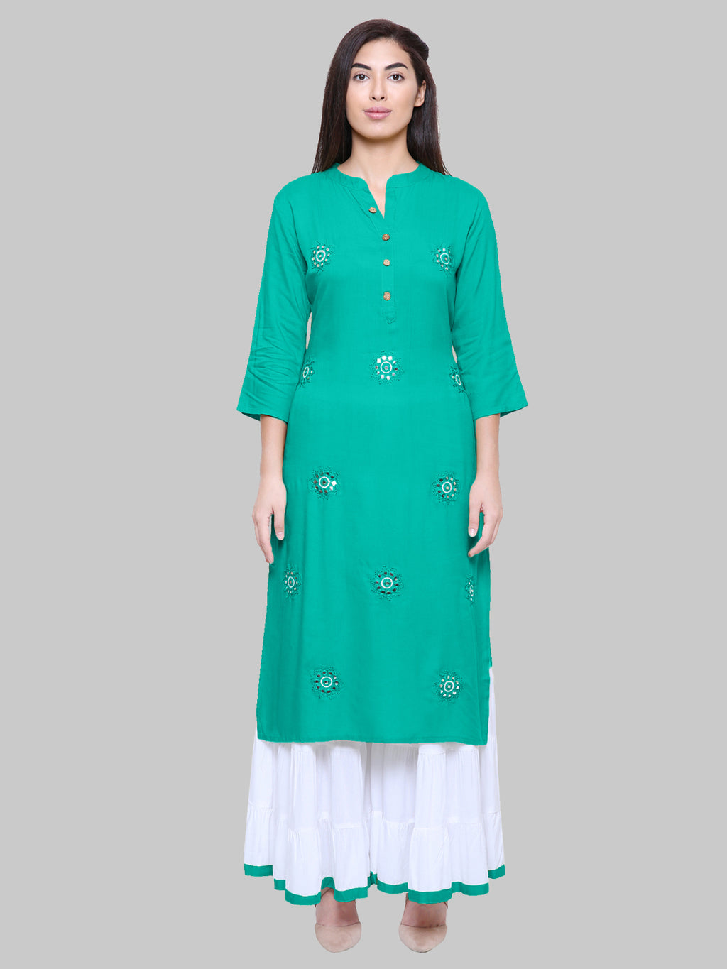 Saundarya Women's Rama Green Kurta with White Sharara set