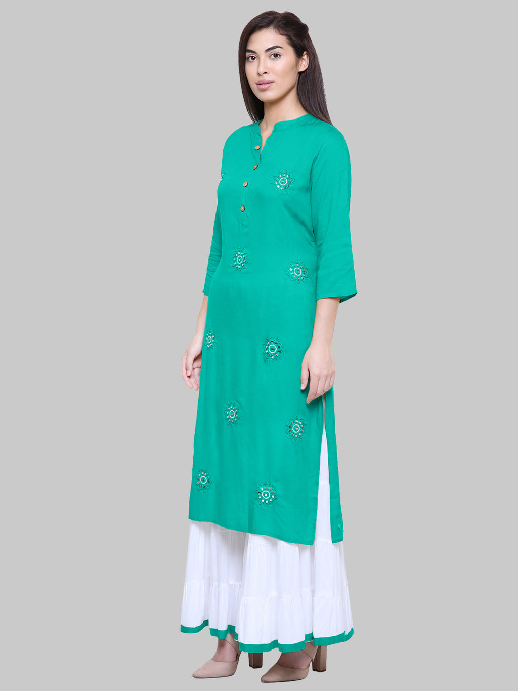 Saundarya Women's Rama Green Kurta with White Sharara set