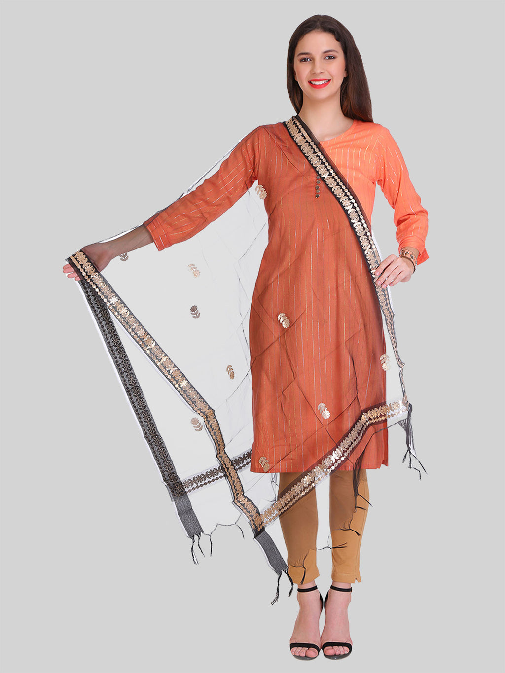 Saundarya Women's Black Organza Dupatta