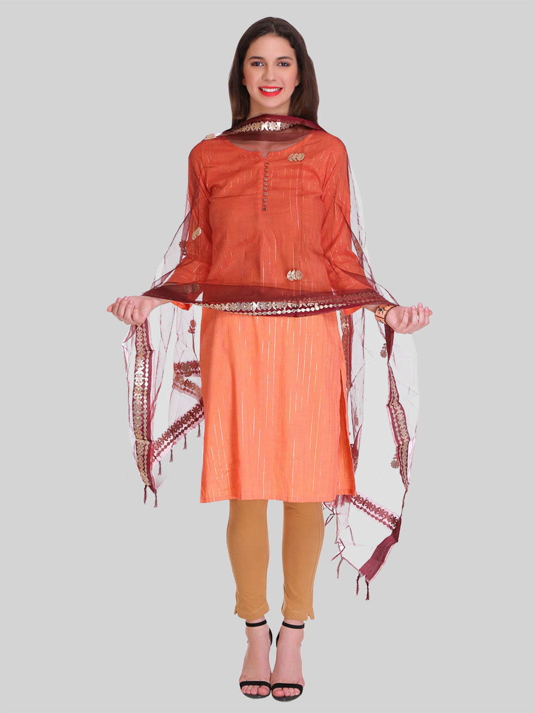 Saundarya Women's Brown Organza Dupatta