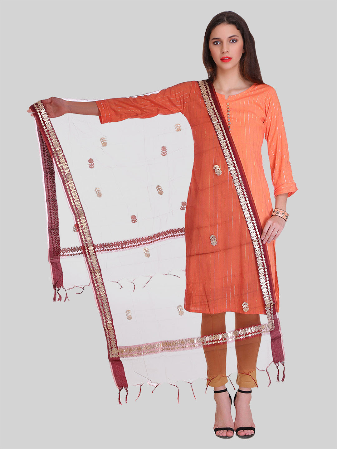 Saundarya Women's Brown Organza Dupatta