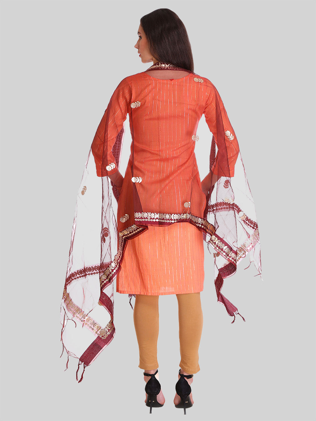 Saundarya Women's Brown Organza Dupatta