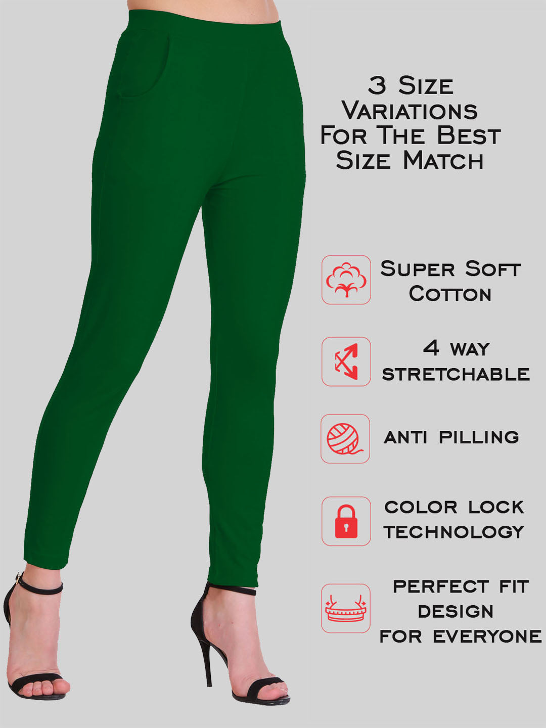 Saundarya Women's Bottle Green Pocket Leggings Cotton