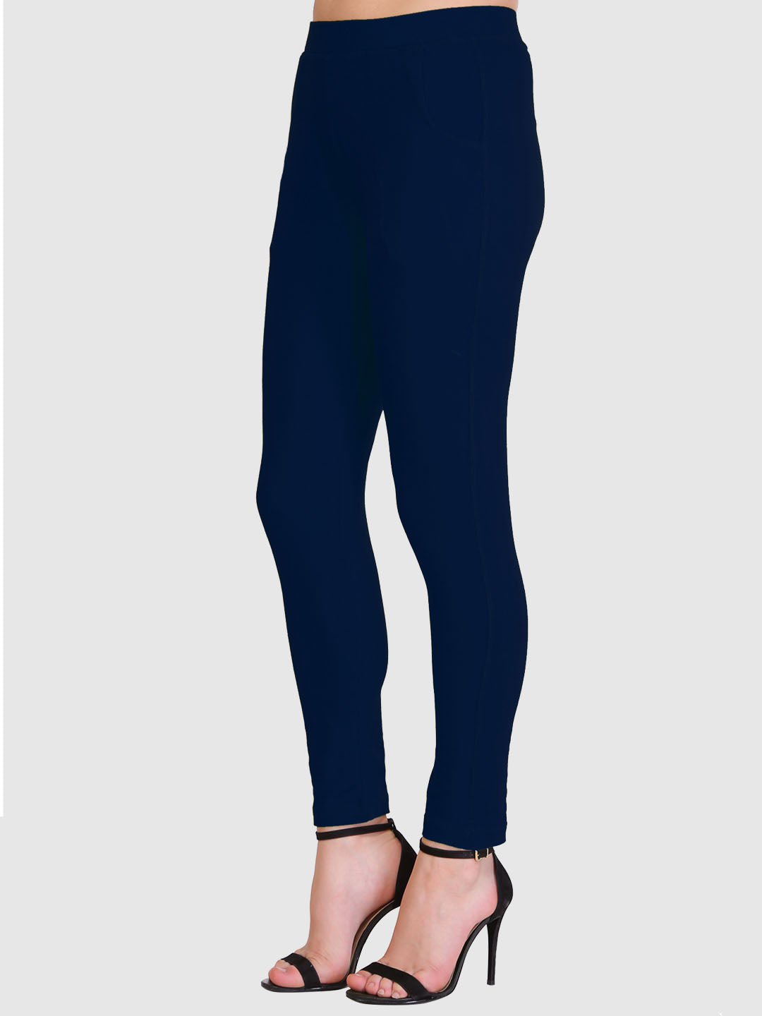 Saundarya Women's Navy Blue Pocket Leggings Cotton