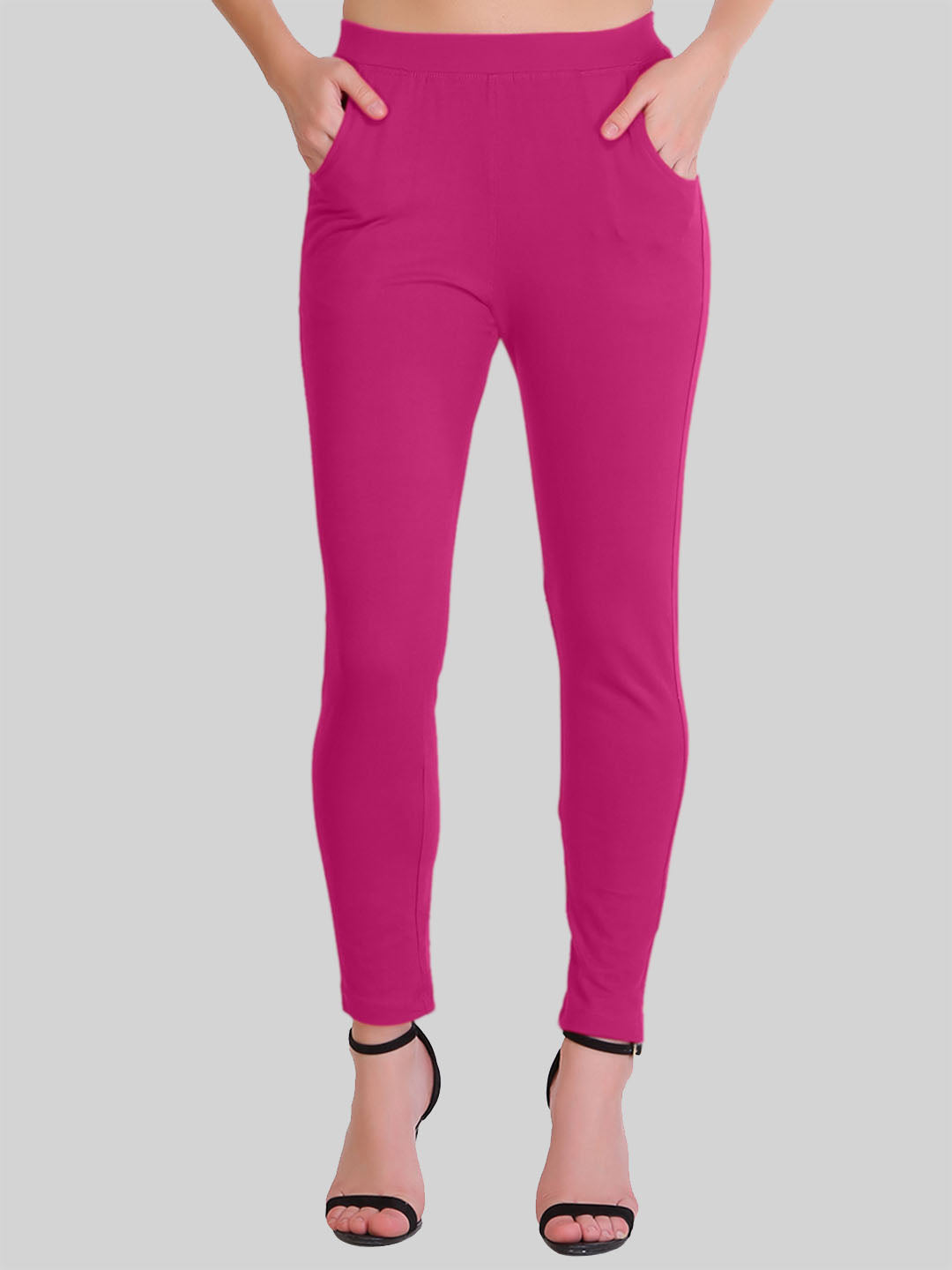 Saundarya Women's Dark Pink Pocket Leggings Cotton