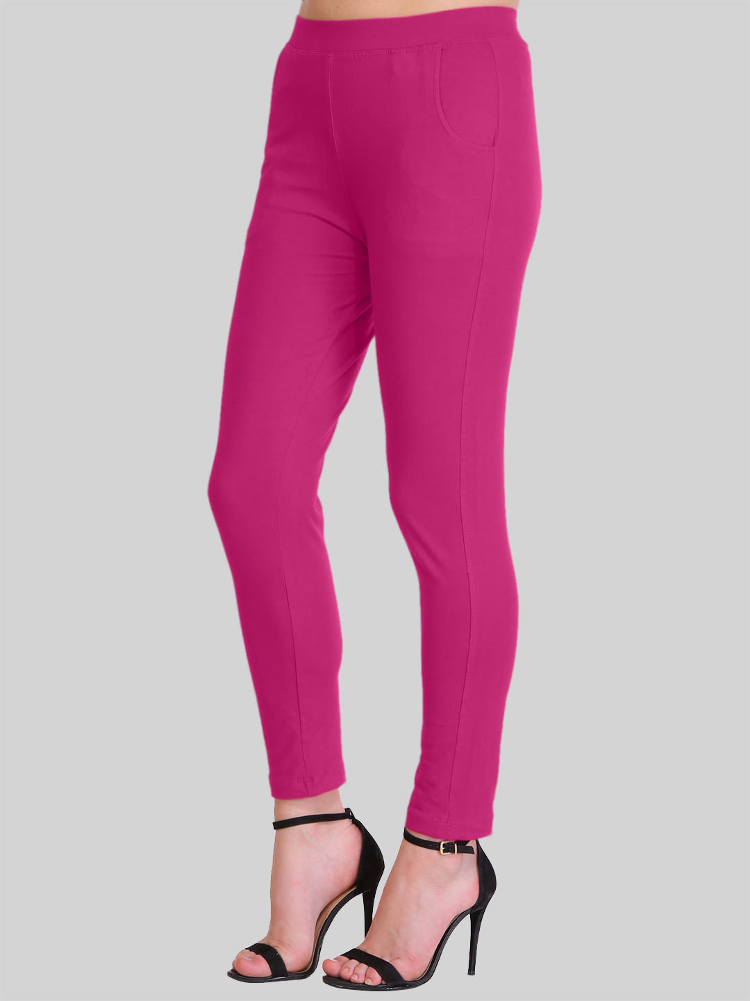 Saundarya Women's Dark Pink Pocket Leggings Cotton