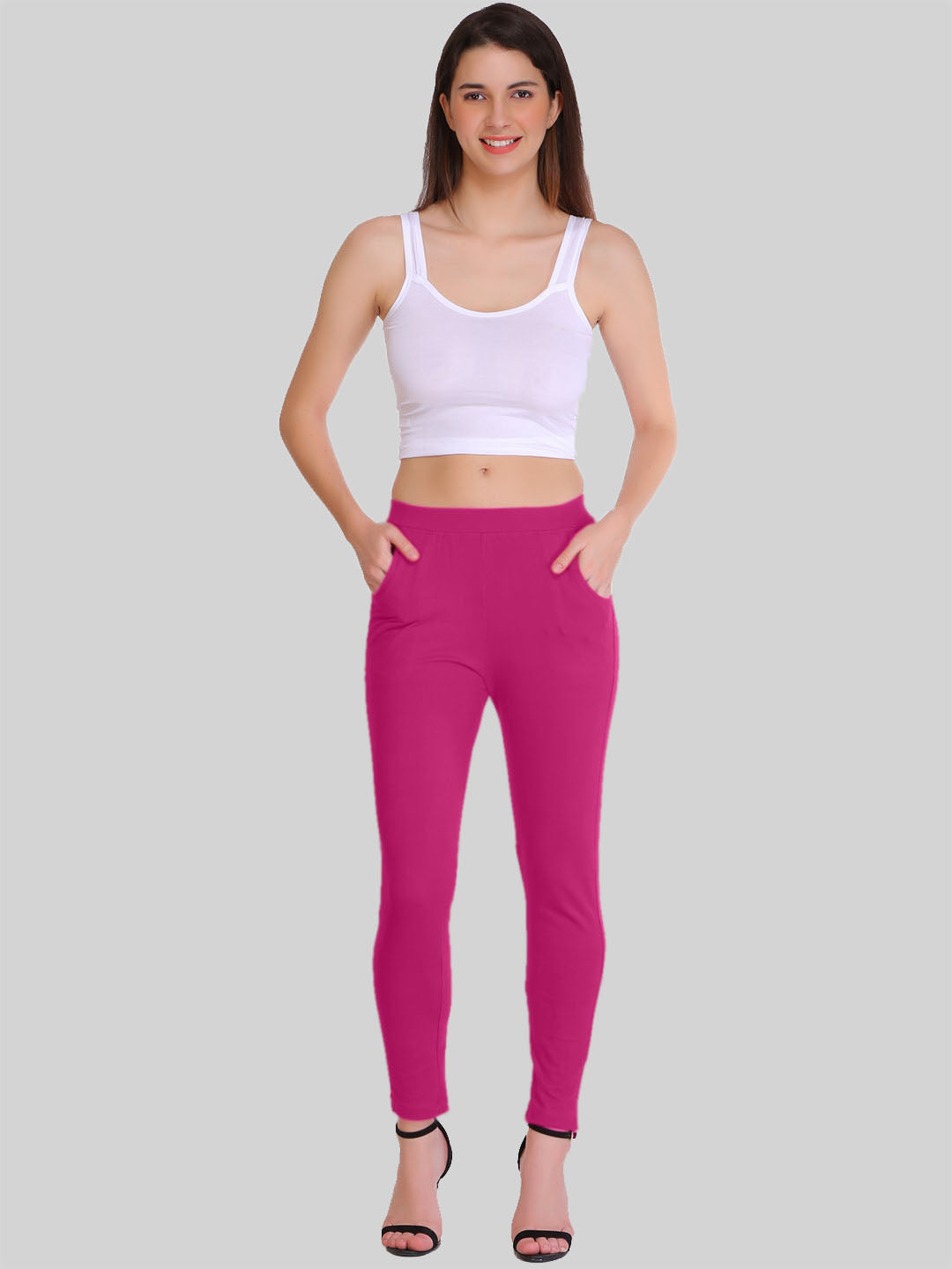 Saundarya Women's Dark Pink Pocket Leggings Cotton