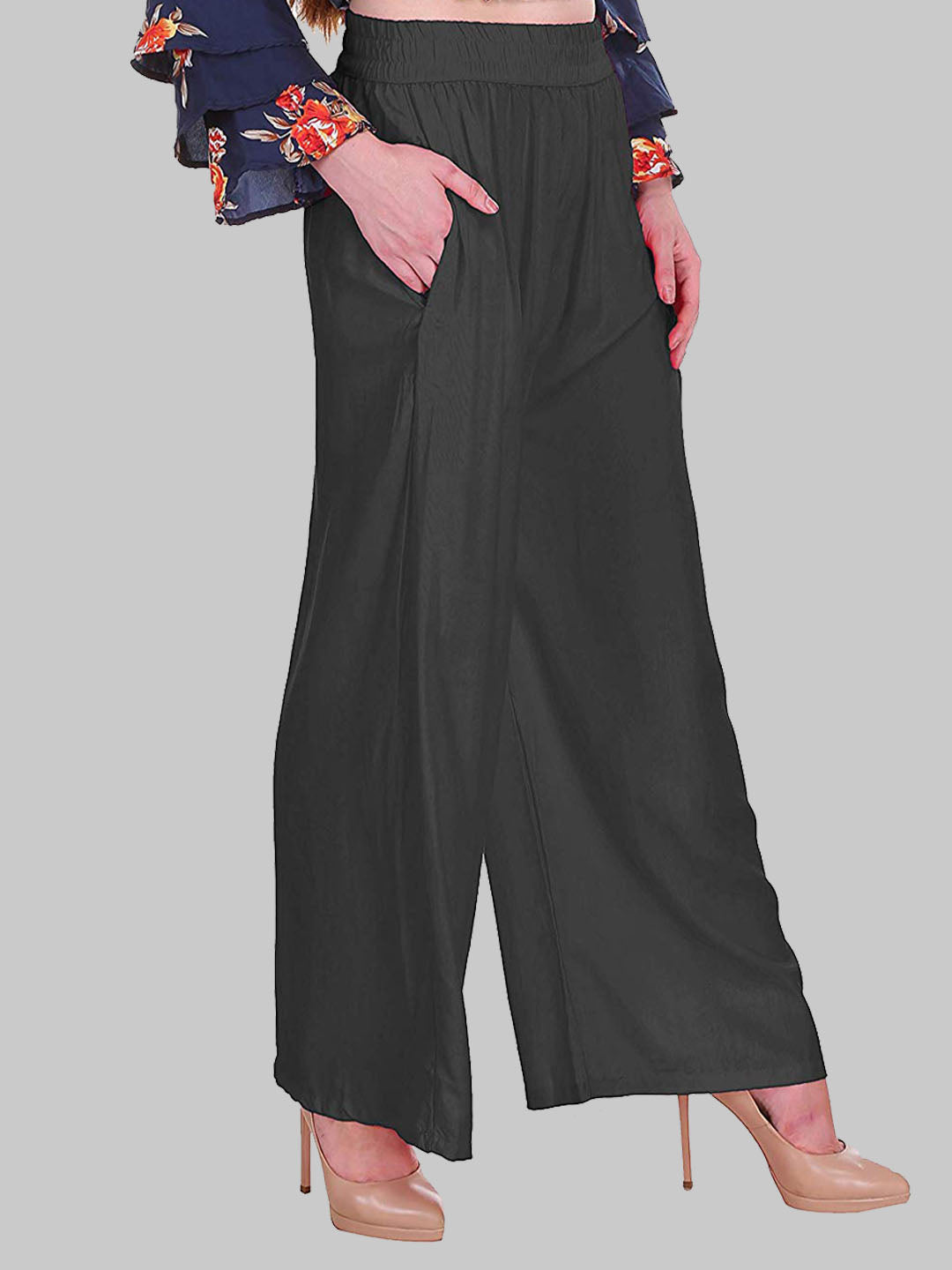 Saundarya Women's Relaxed Fit Cotton Rayon Palazzo; Black