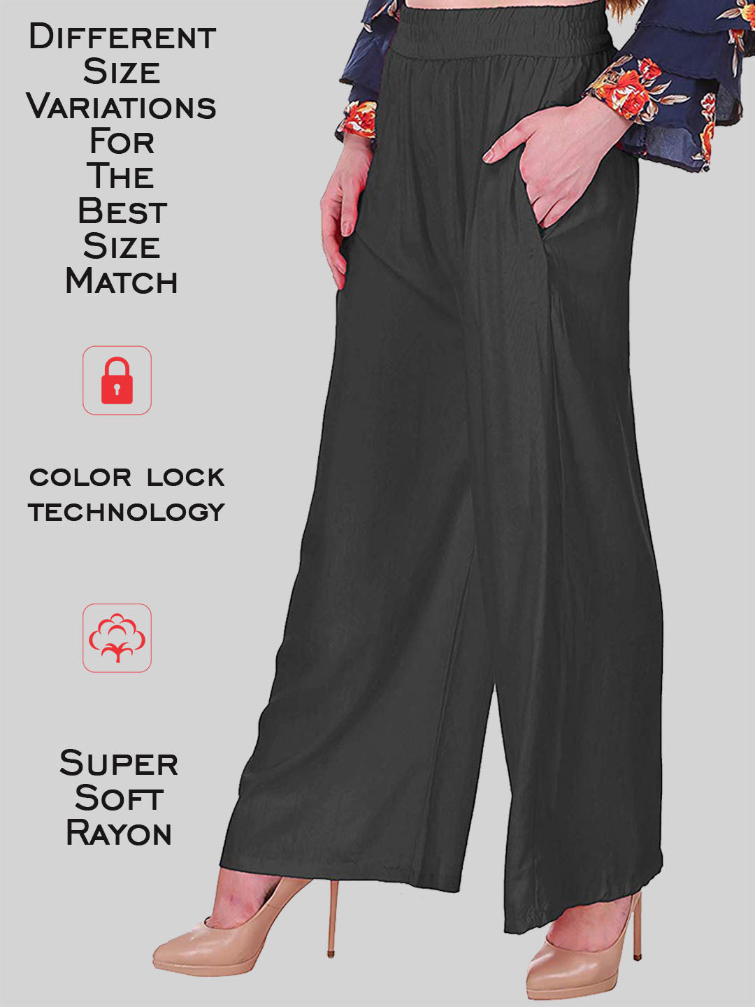 Saundarya Women's Relaxed Fit Cotton Rayon Palazzo; Black