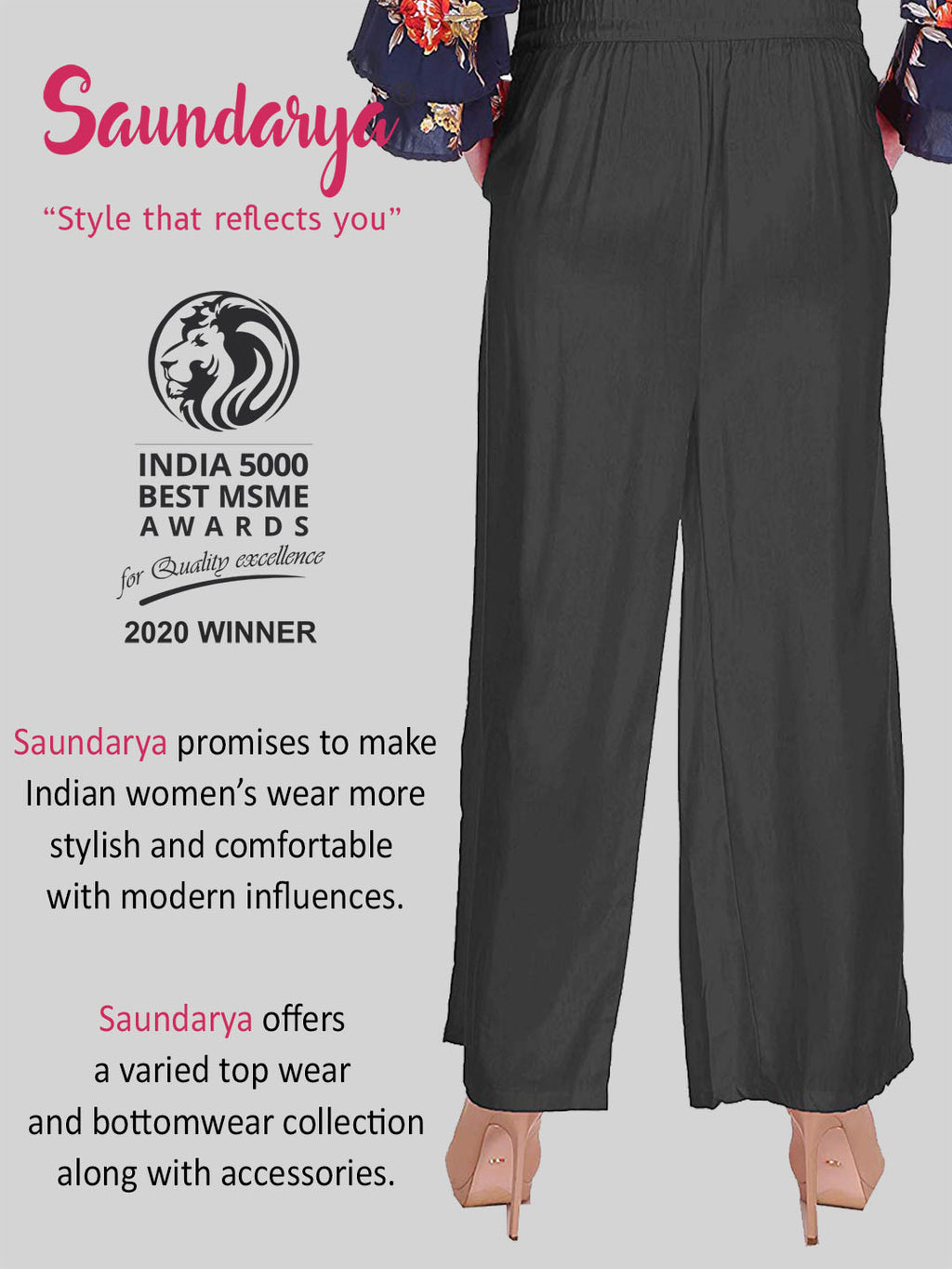 Saundarya Women's Relaxed Fit Cotton Rayon Palazzo; Black