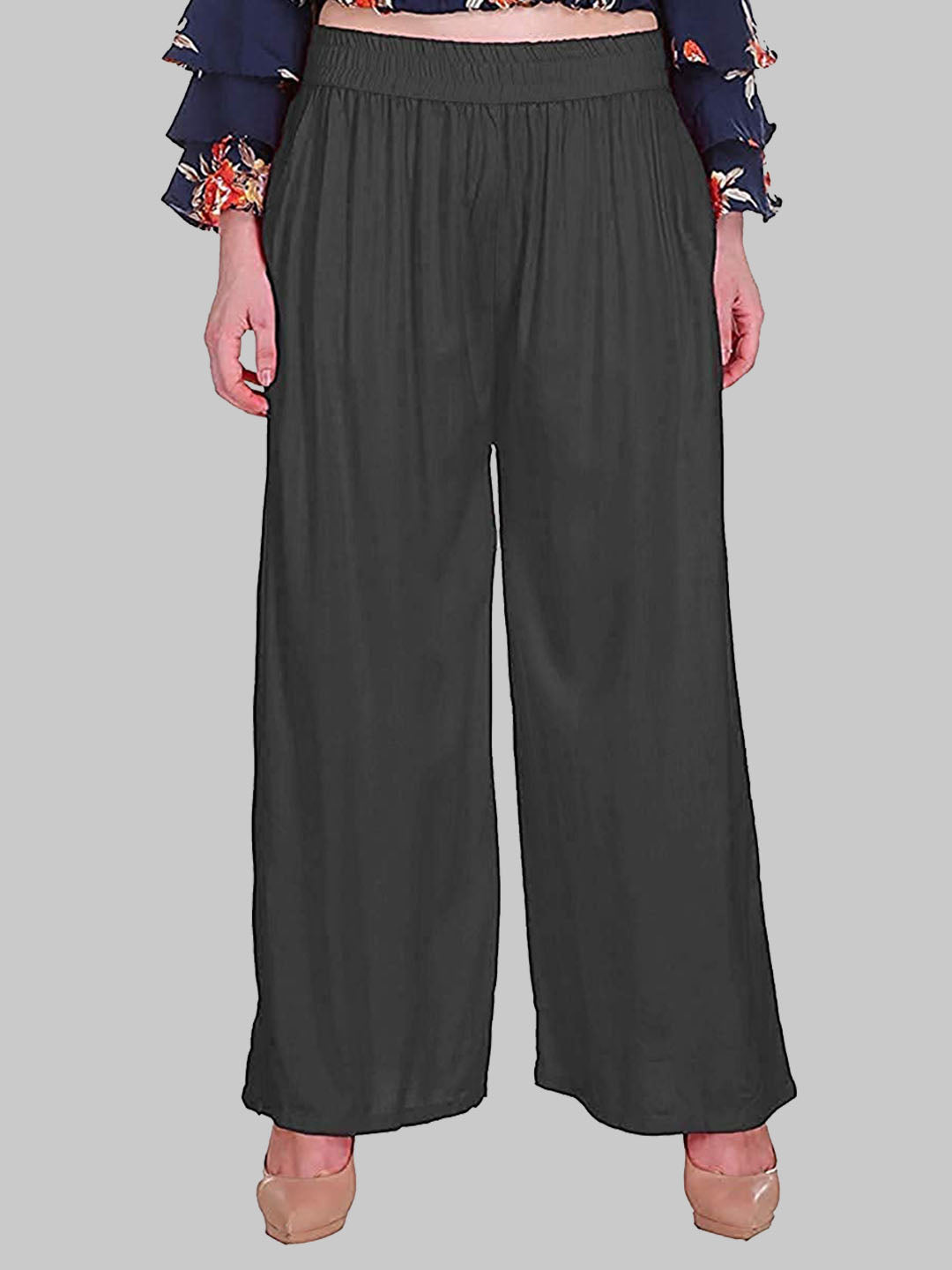 Saundarya Women's Relaxed Fit Cotton Rayon Palazzo; Black