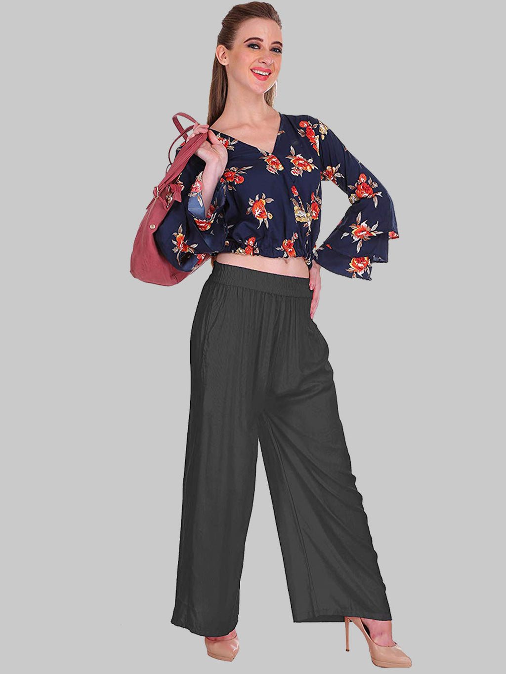 Saundarya Women's Relaxed Fit Cotton Rayon Palazzo; Black