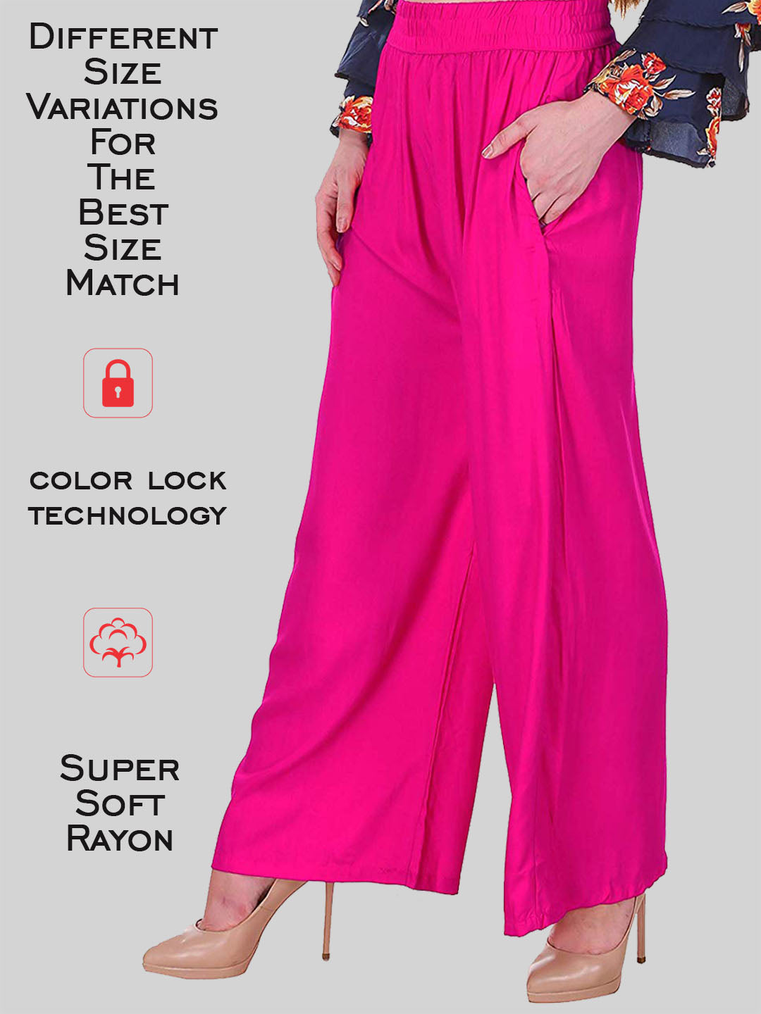 Saundarya Women's Relaxed Fit Cotton Rayon Palazzo; Dark Pink