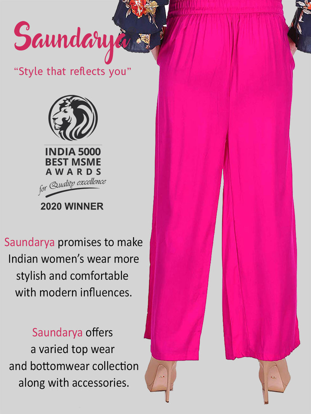 Saundarya Women's Relaxed Fit Cotton Rayon Palazzo; Dark Pink