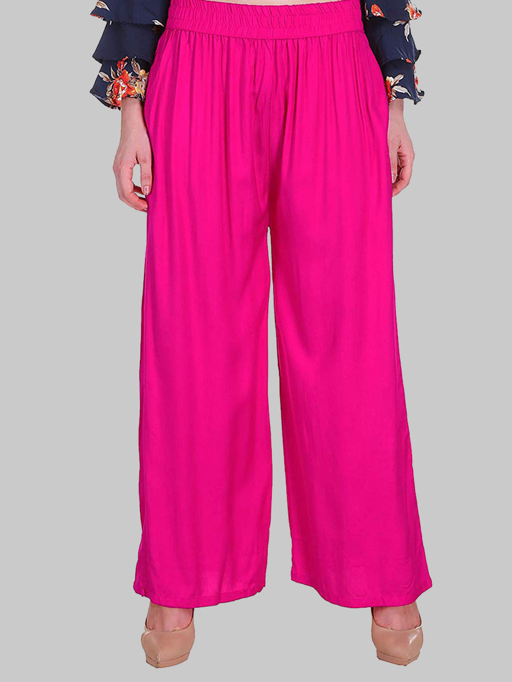 Saundarya Women's Relaxed Fit Cotton Rayon Palazzo; Dark Pink