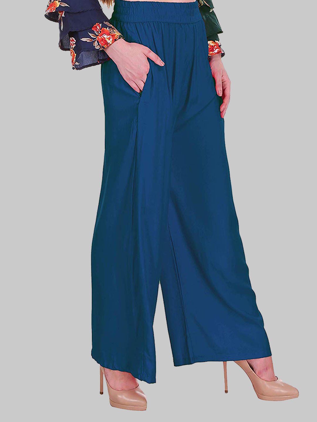 Saundarya Women's Relaxed Fit Cotton Rayon Palazzo; Navy Blue