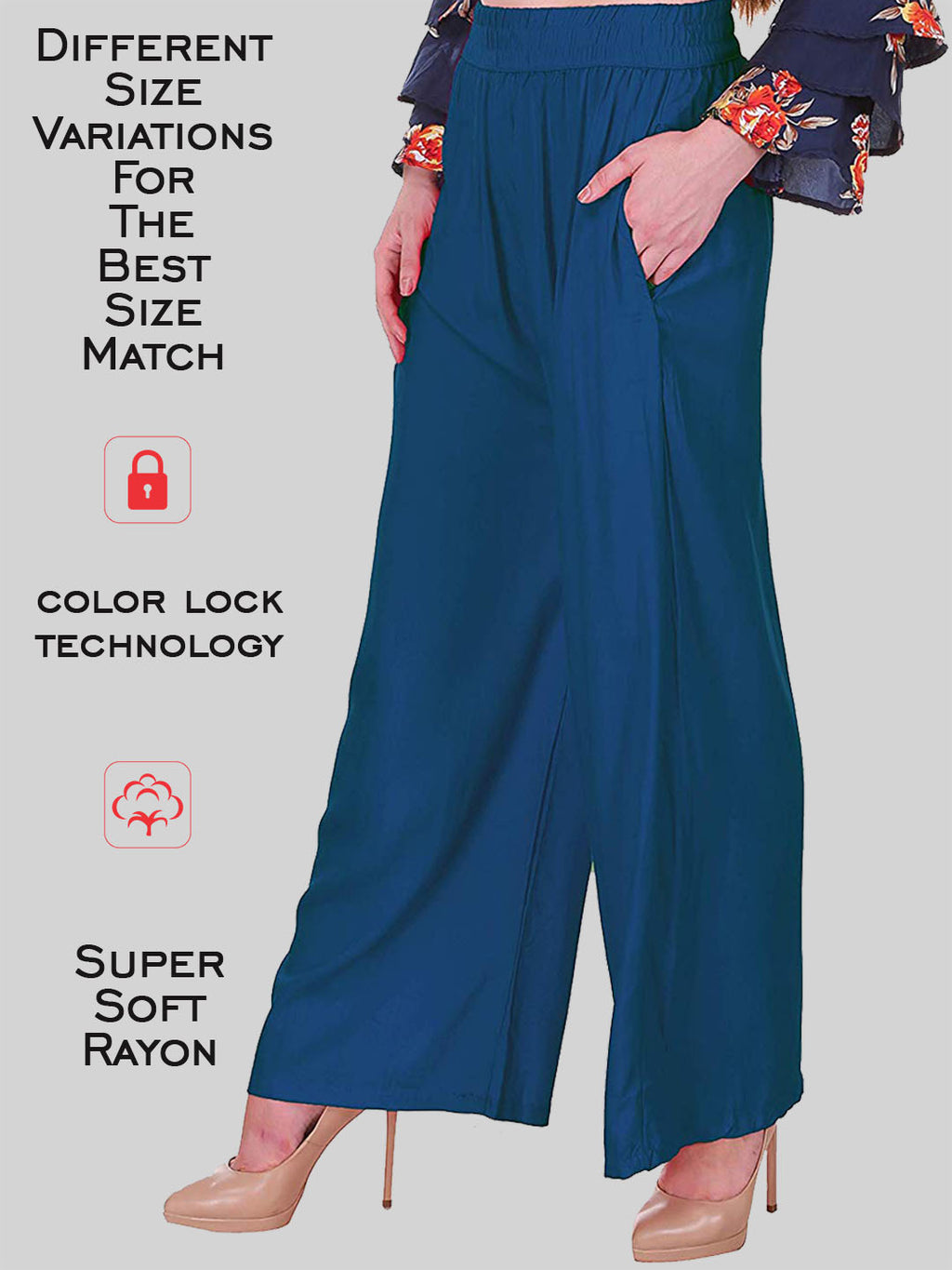 Saundarya Women's Relaxed Fit Cotton Rayon Palazzo; Navy Blue