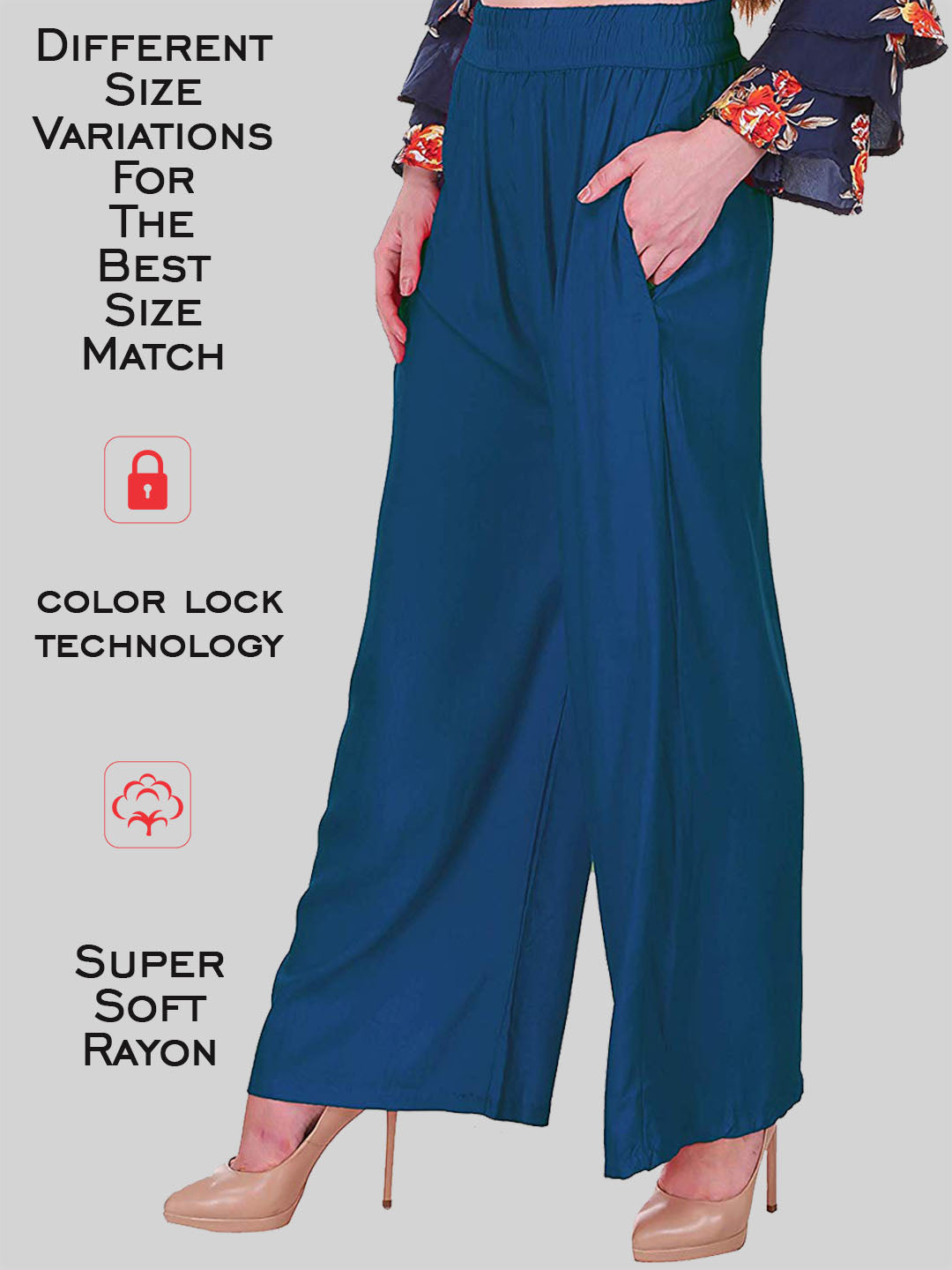 Saundarya Women's Relaxed Fit Cotton Rayon Palazzo; Navy Blue