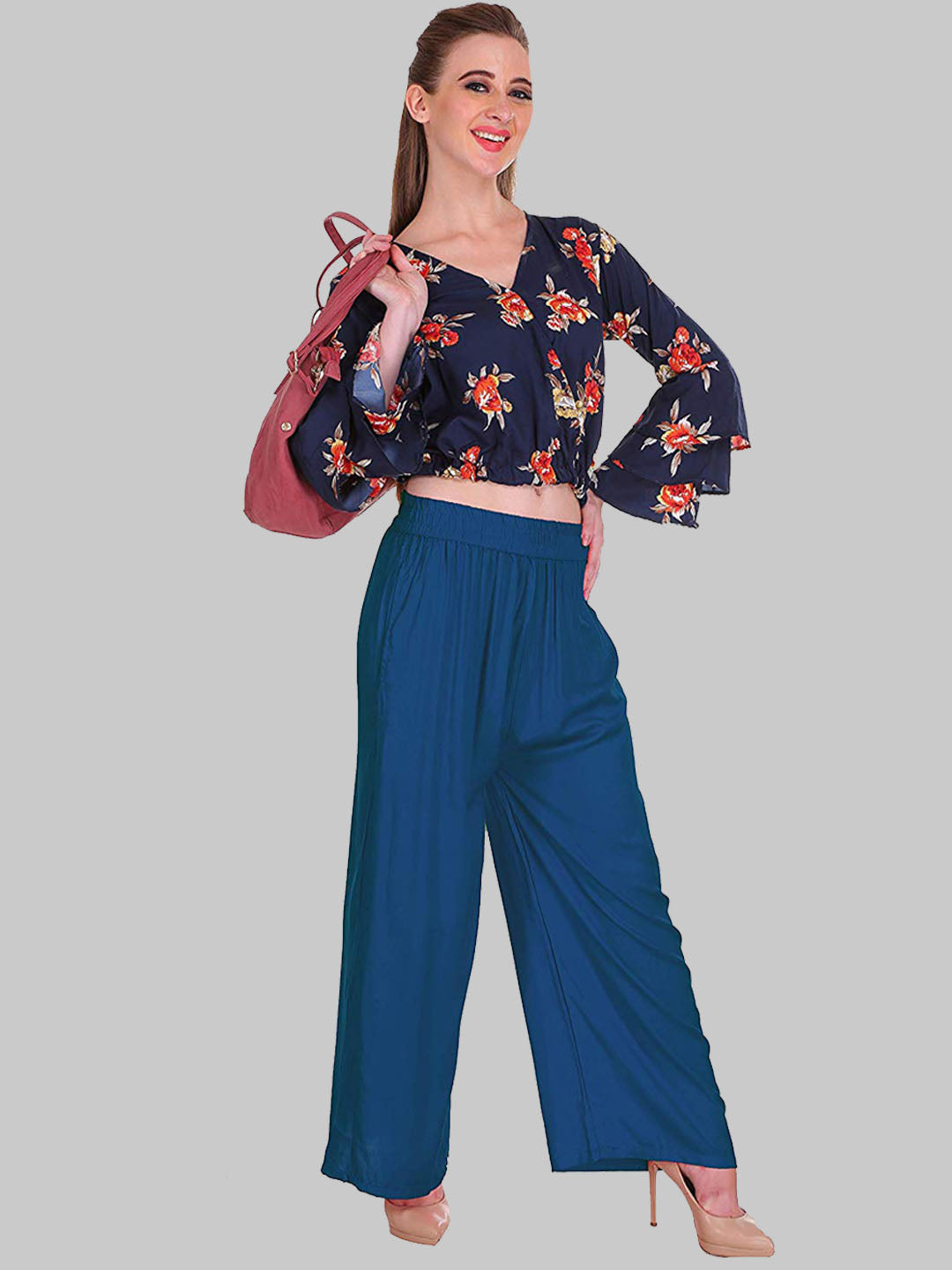 Saundarya Women's Relaxed Fit Cotton Rayon Palazzo; Navy Blue