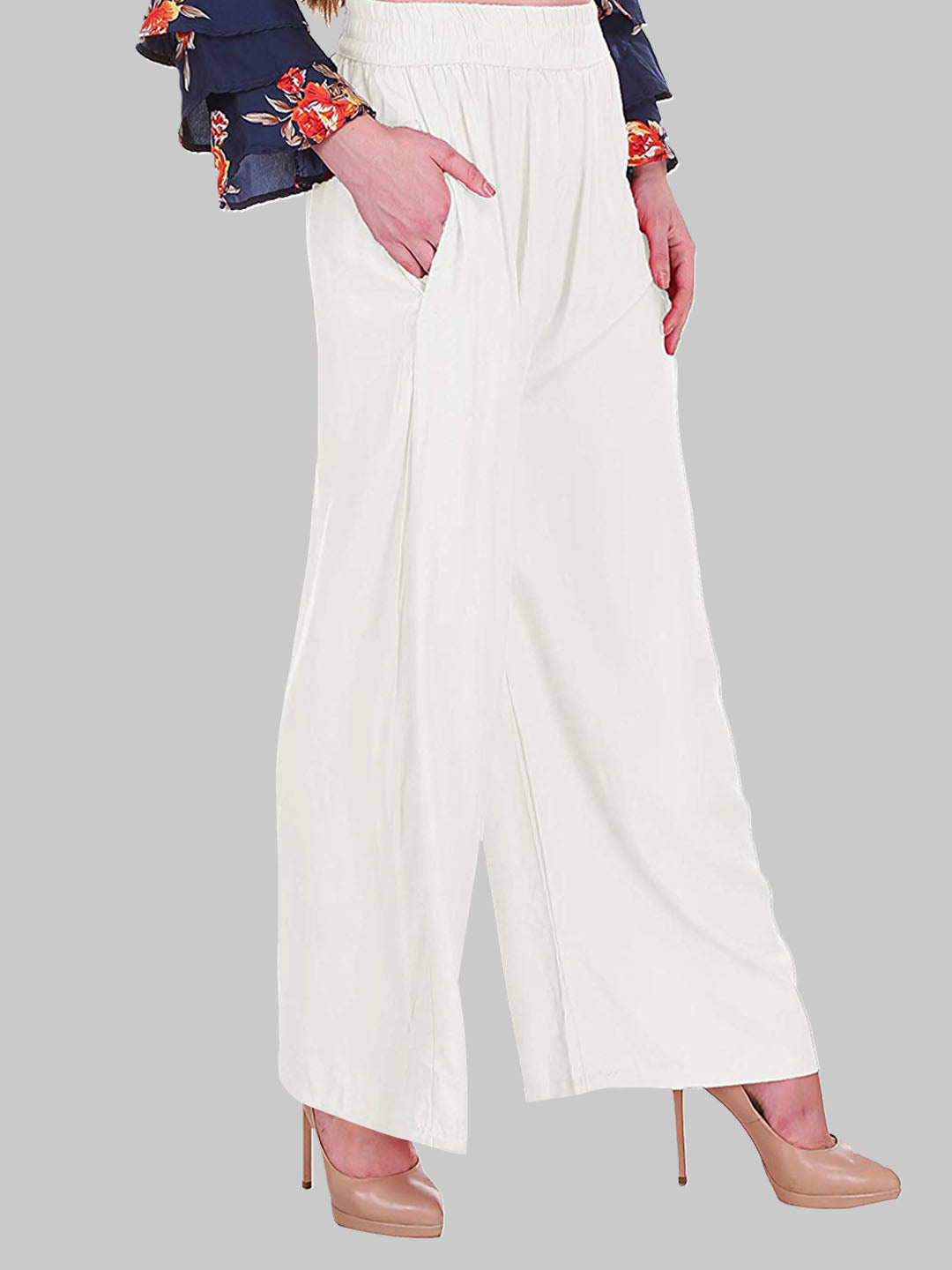 Saundarya Women's Relaxed Fit Cotton Rayon Palazzo; Off White