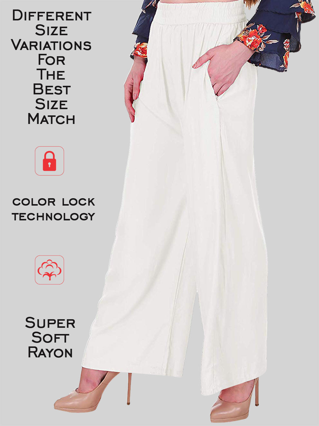 Saundarya Women's Relaxed Fit Cotton Rayon Palazzo; Off White