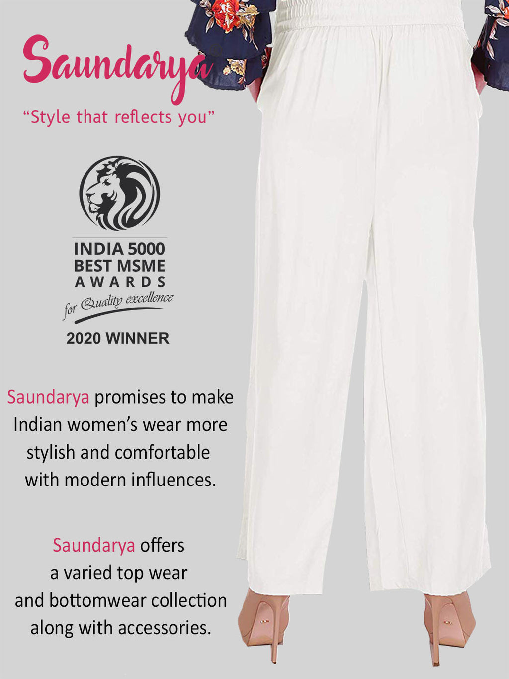 Saundarya Women's Relaxed Fit Cotton Rayon Palazzo; Off White