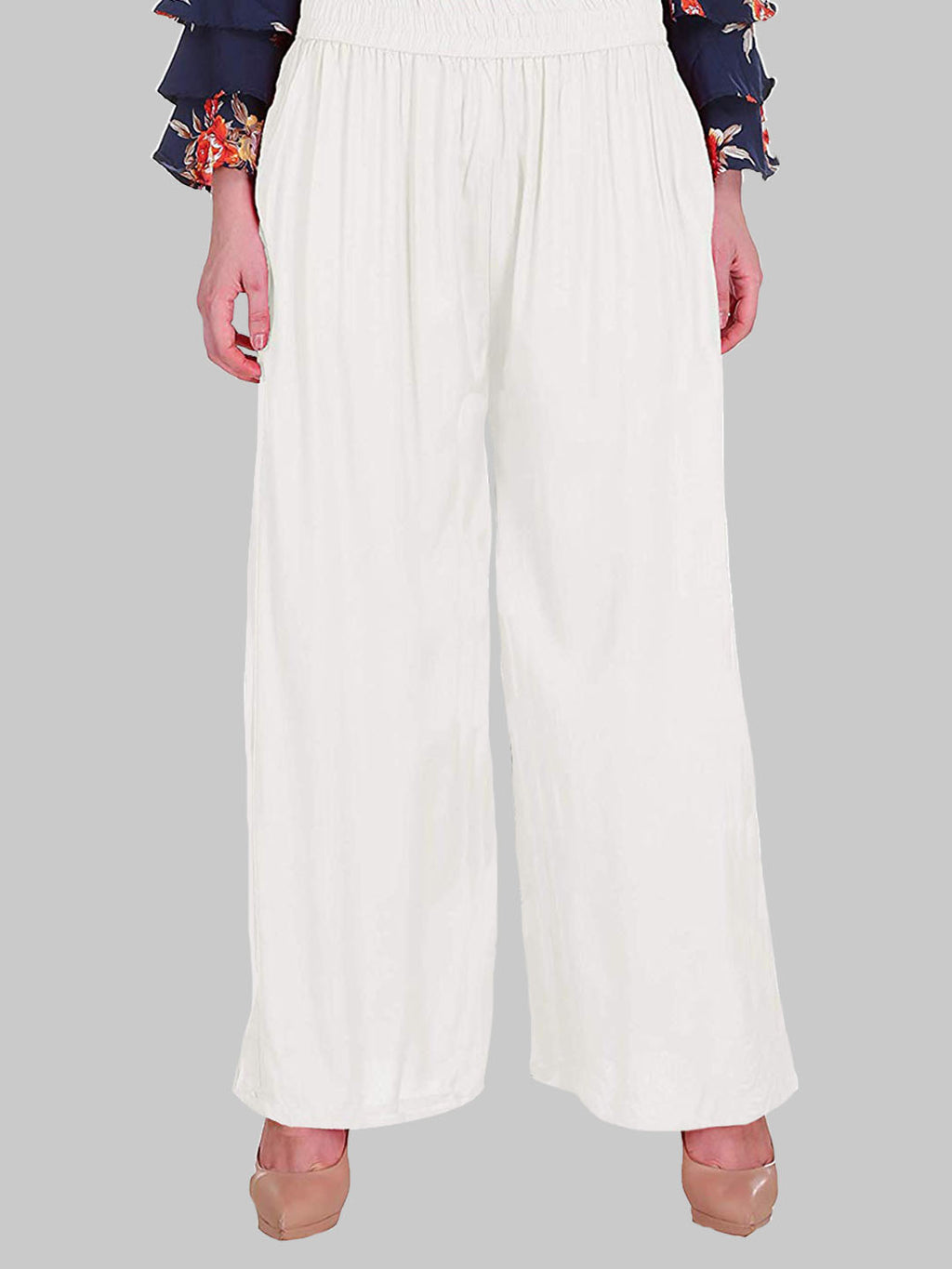 Saundarya Women's Relaxed Fit Cotton Rayon Palazzo; Off White