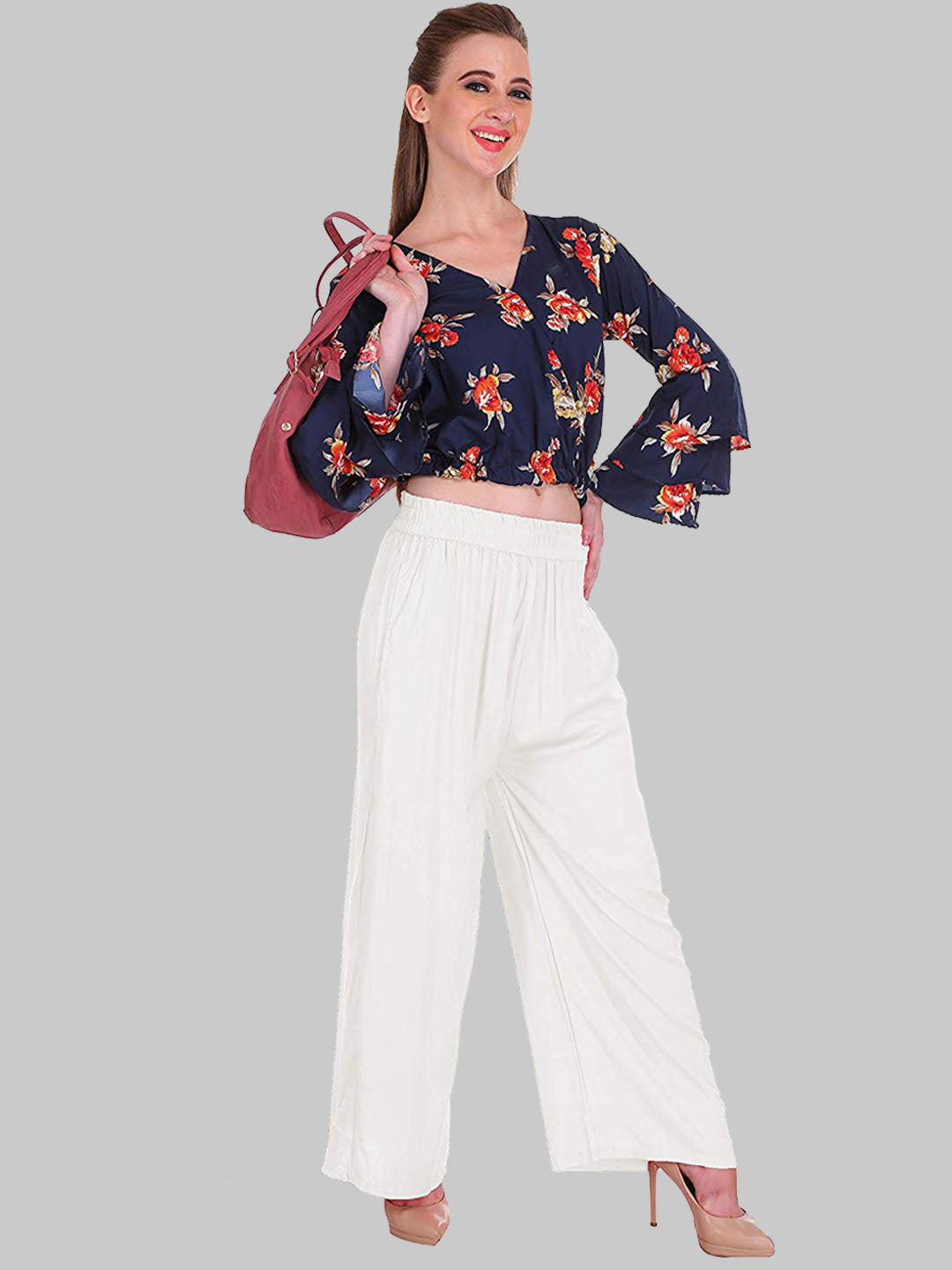 Saundarya Women's Relaxed Fit Cotton Rayon Palazzo; Off White