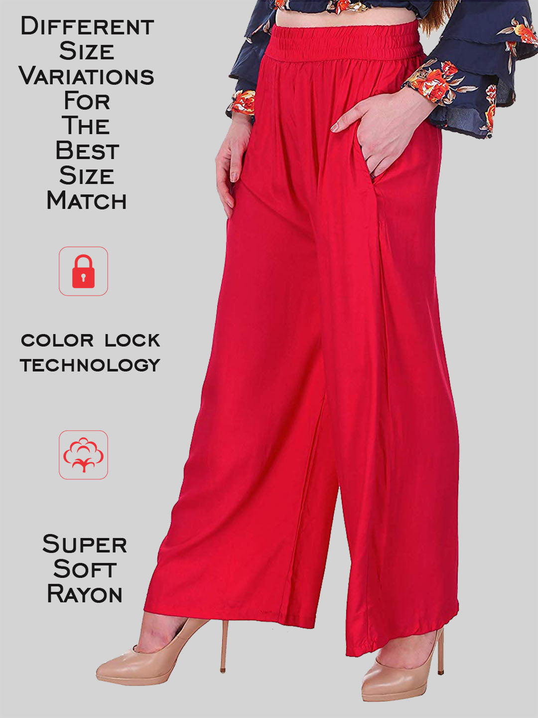 Saundarya Women's Relaxed Fit Cotton Rayon Palazzo; Red