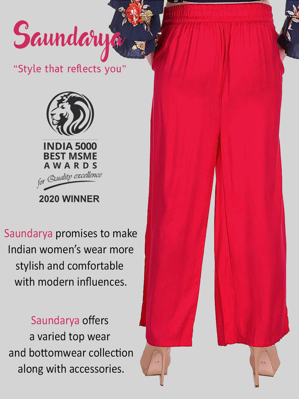 Saundarya Women's Relaxed Fit Cotton Rayon Palazzo; Red