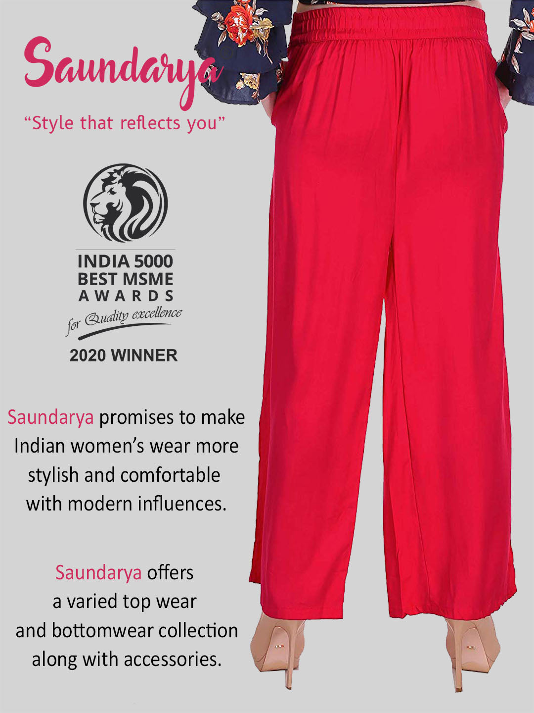 Saundarya Women's Relaxed Fit Cotton Rayon Palazzo; Red