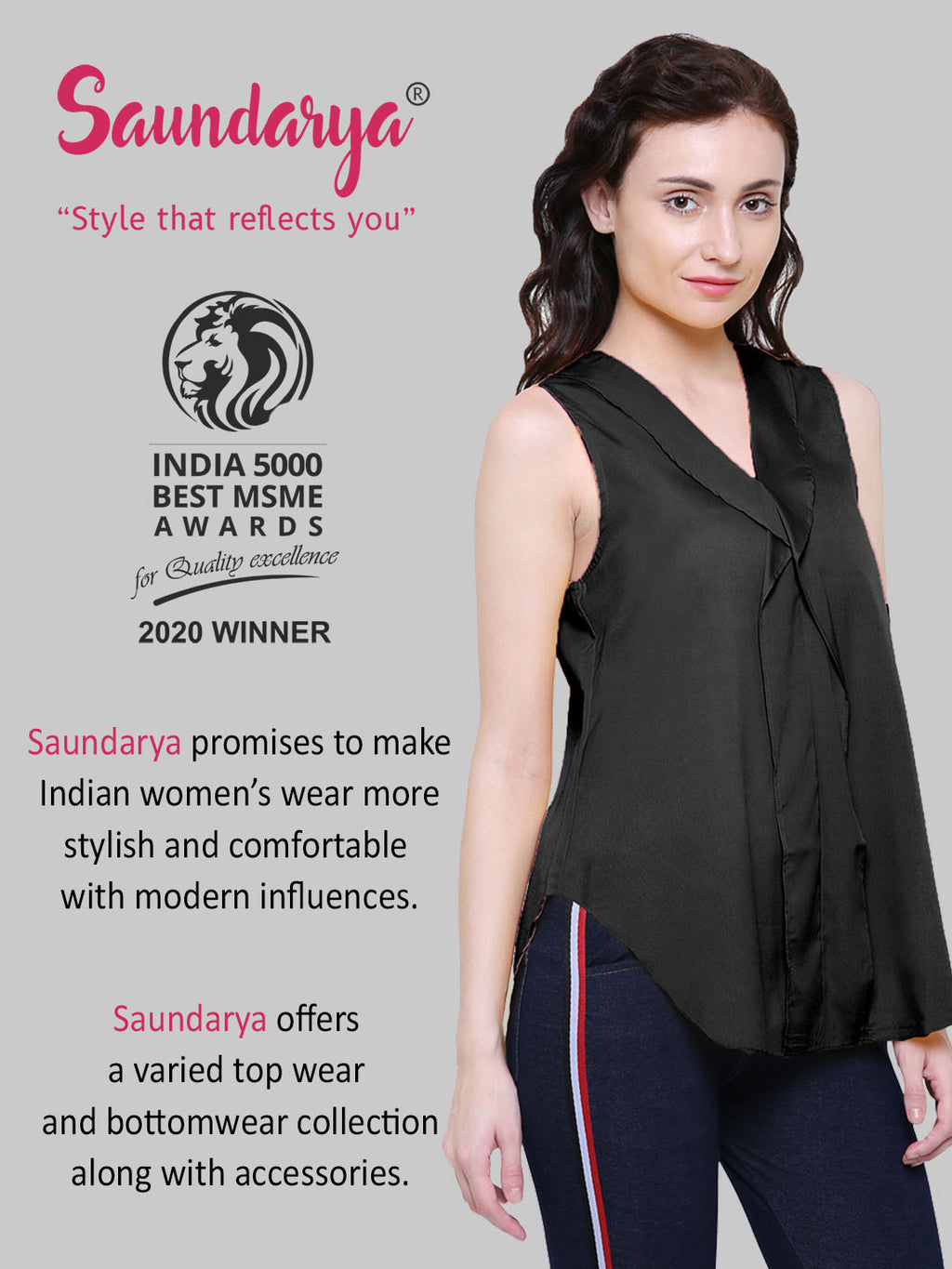 Saundarya Women's Black American Crepe Sleeveless Ruffled Neck Top