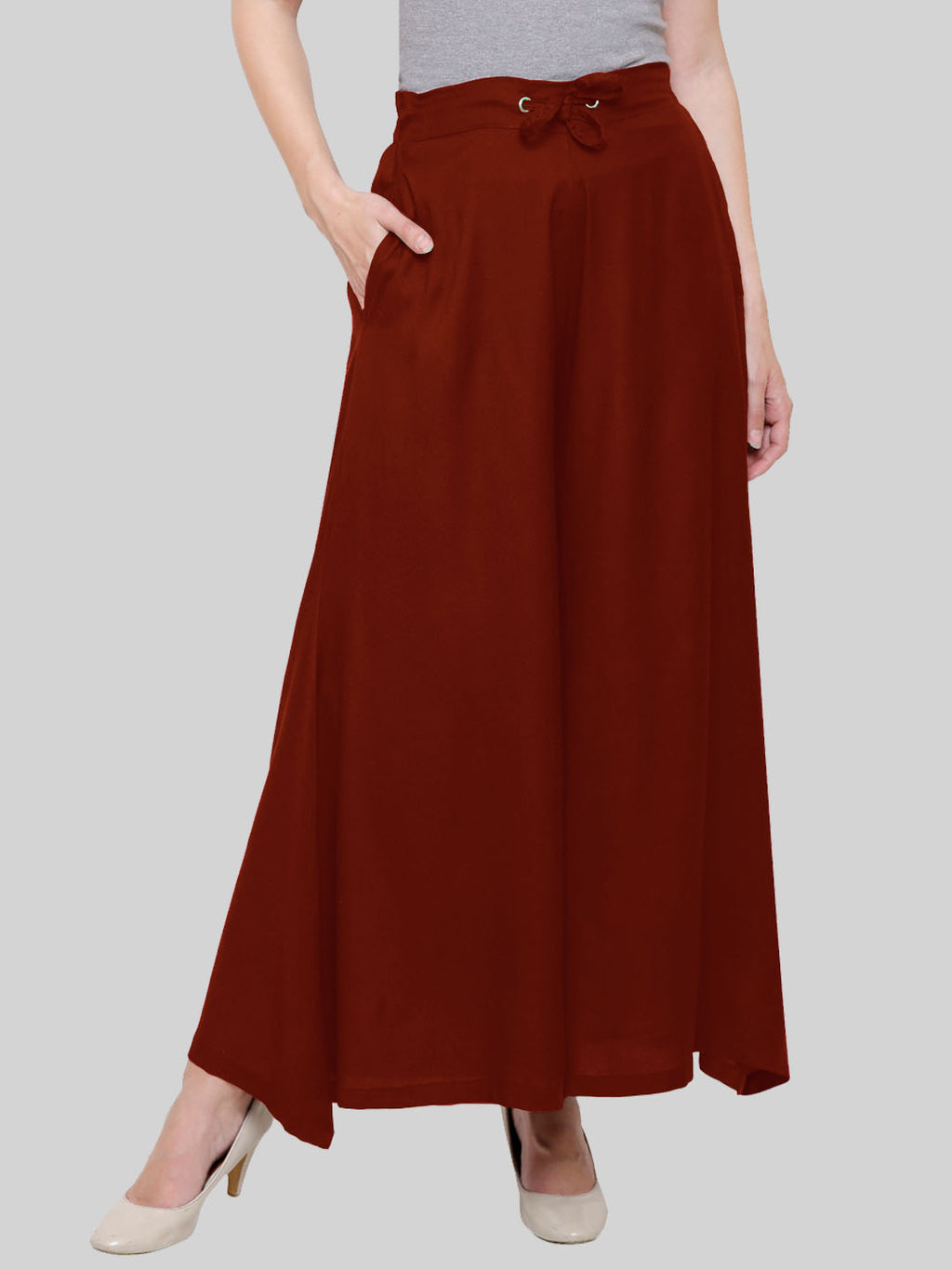 Saundarya Women's Loose Fit Skirt Palazzo  Dark Maroon