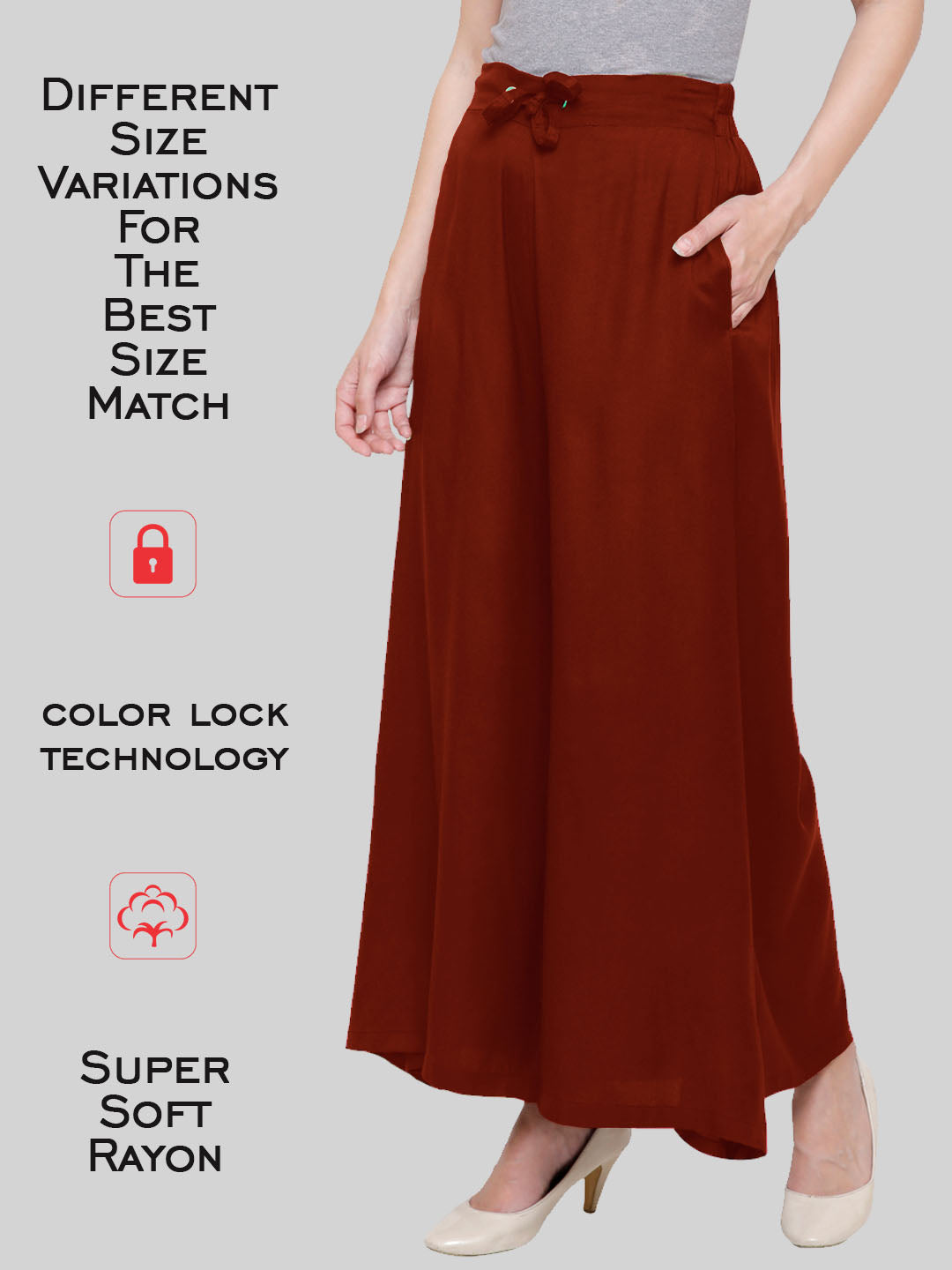 Saundarya Women's Loose Fit Skirt Palazzo  Dark Maroon