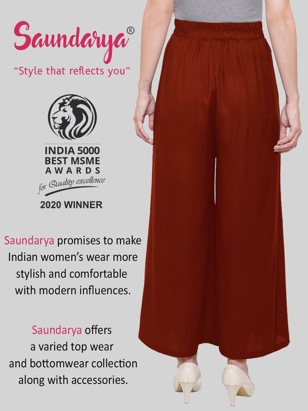 Saundarya Women's Loose Fit Skirt Palazzo  Dark Maroon