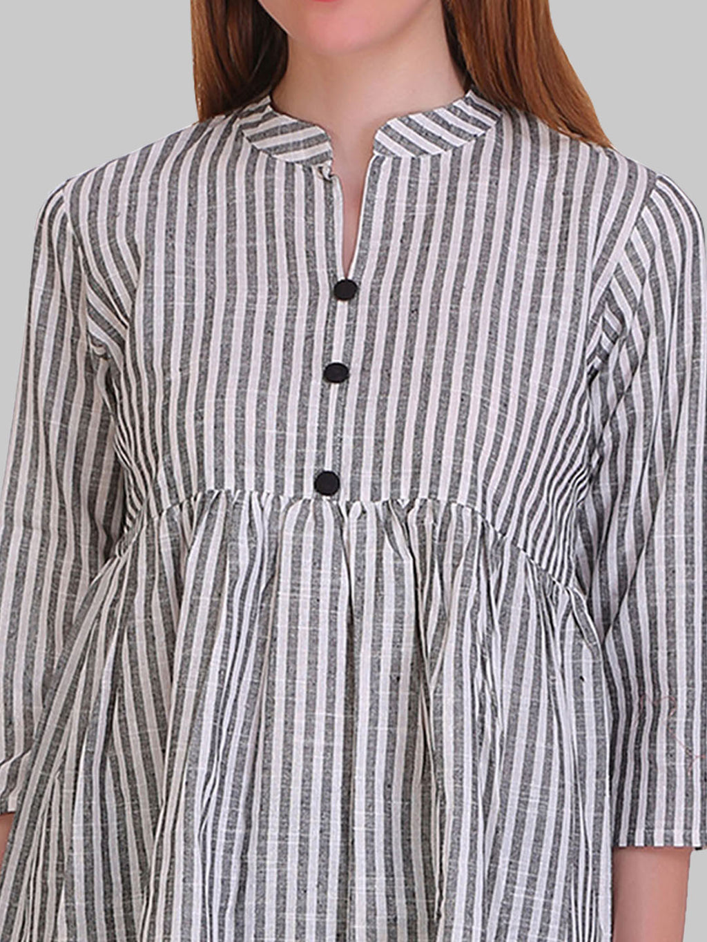 Saundarya Women's Grey and White Striped Flared Top