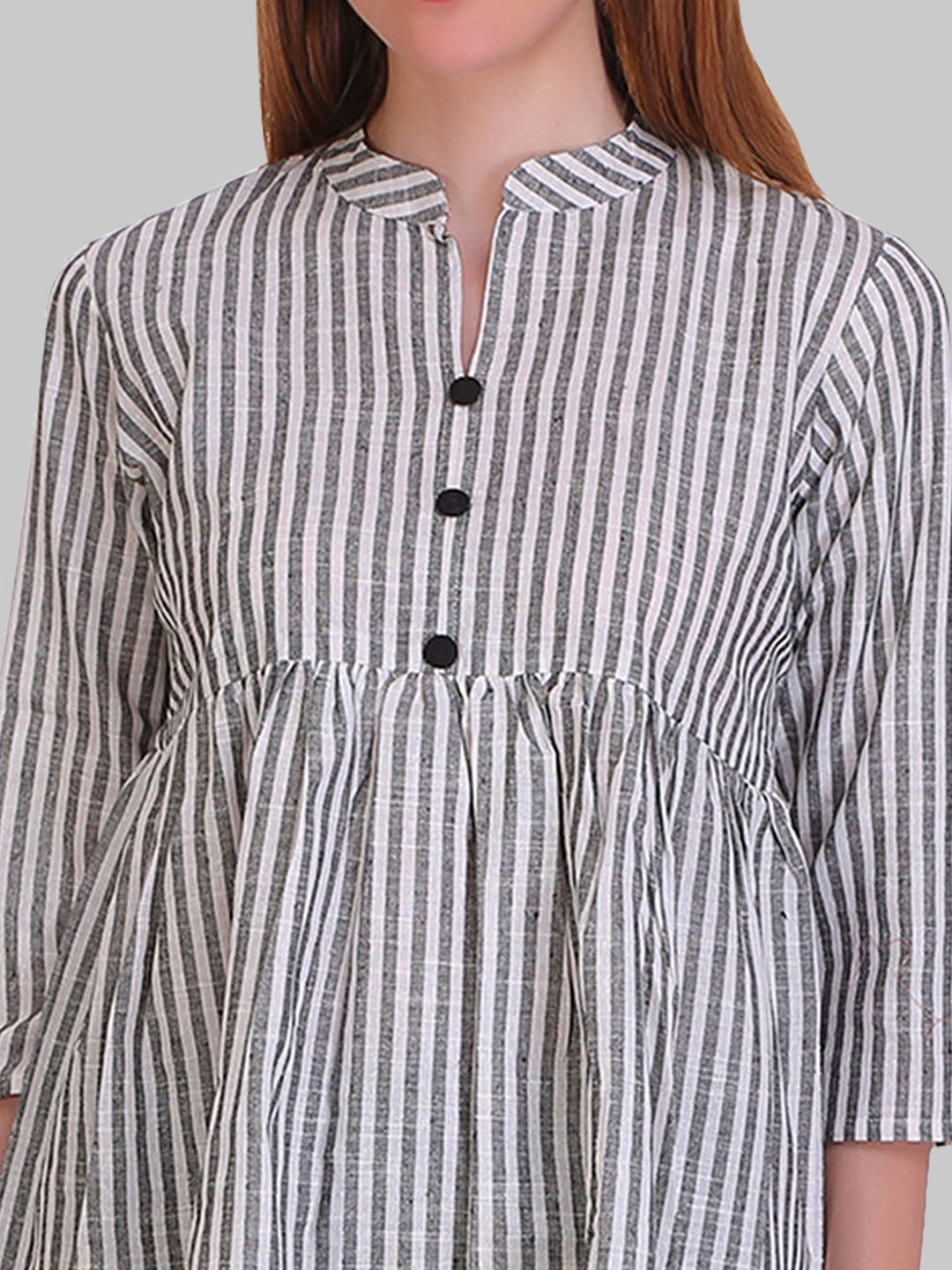 Saundarya Women's Grey and White Striped Flared Top