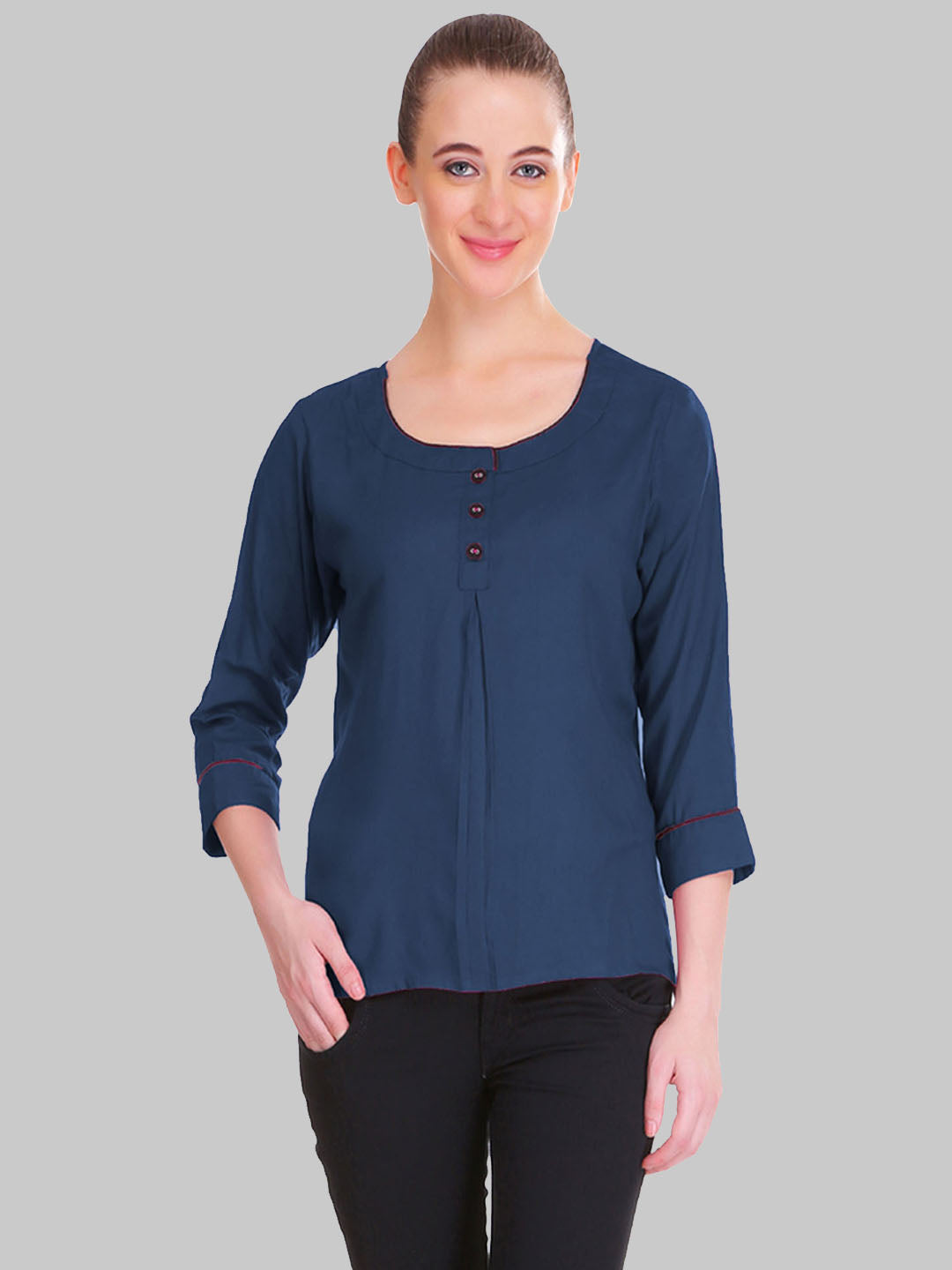 Saundarya Women's Navy Blue U-Neck Top